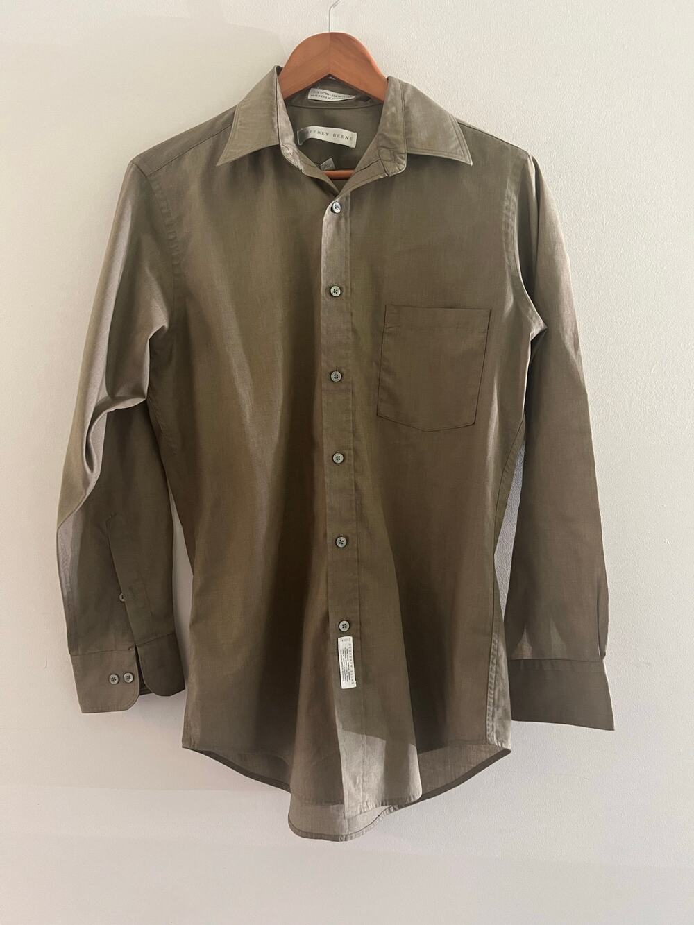 Geoffrey Beene Men's Button Down Dress Shirt Taupe Green Size 15 32/33 JL